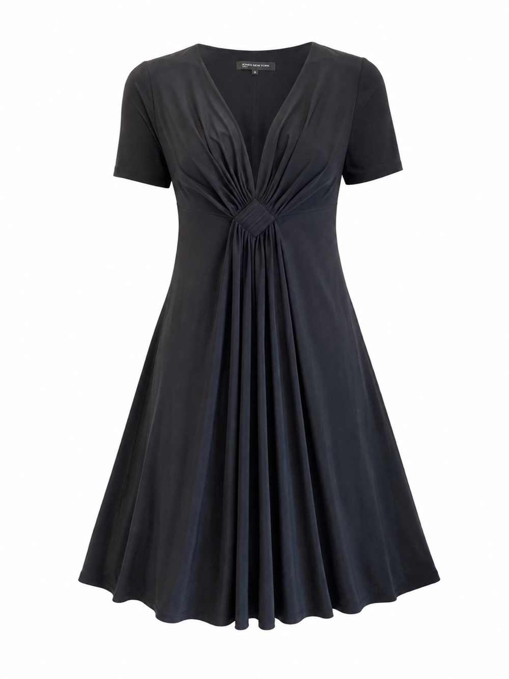 Jones New York V‎ Neck Surplice Simple Black Short Sleeve Dress, Size 6